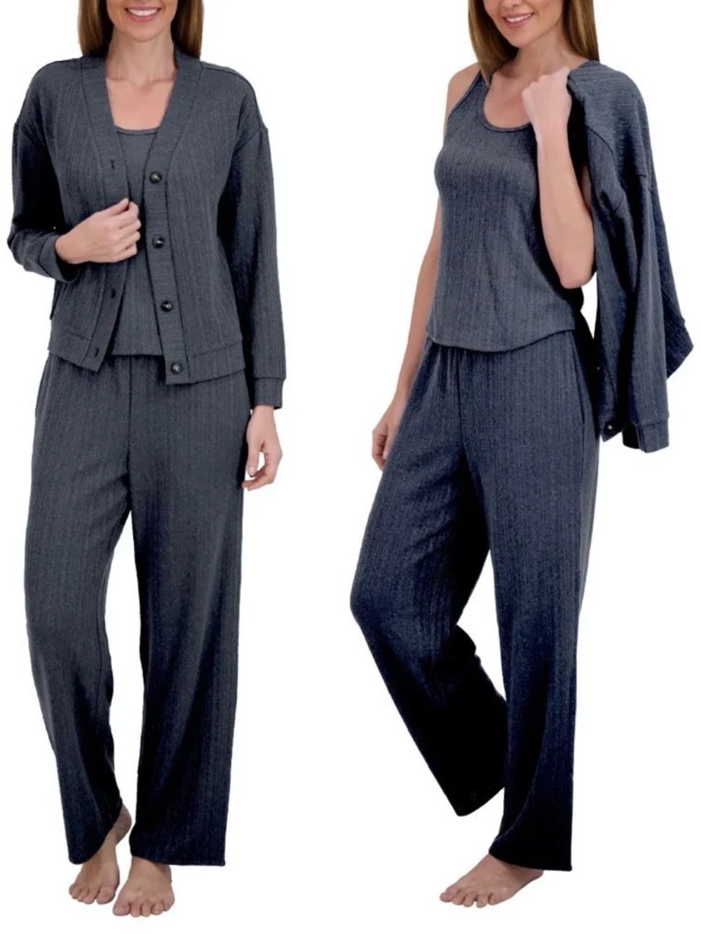 Live 2 Lounge Large Navy Textured Lounge Cable Knit Tank With Cardigan